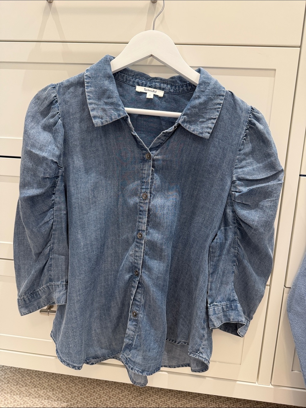 Splendid puff-sleeve denim blouse
